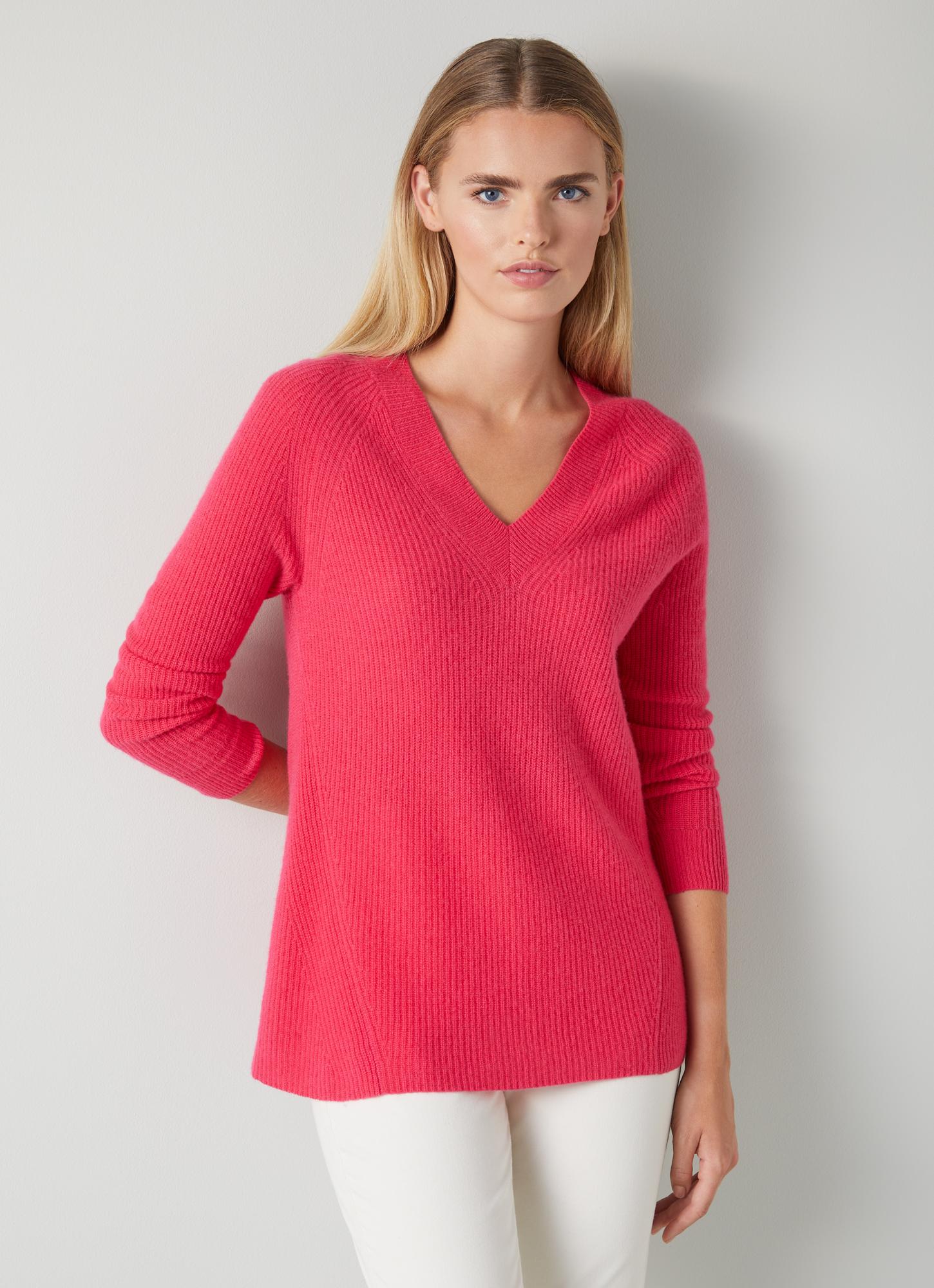 Celest Pink Cashmere V-Neck Jumper | Jumpers | L.K.Bennett, London