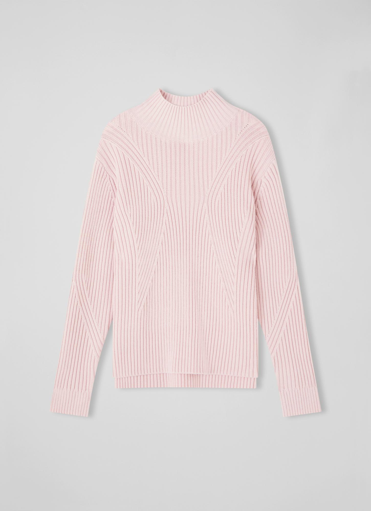 Melody Pink Wool-Cotton Ribbed Turtle Neck Jumper The Archive