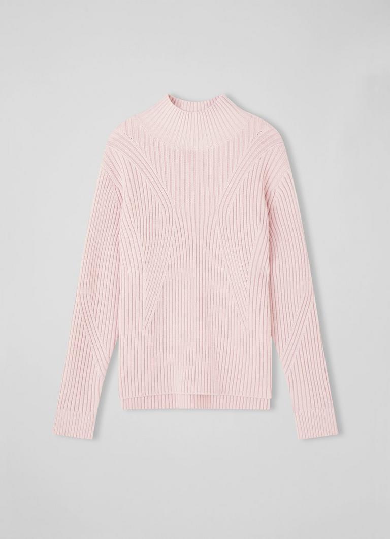 Melody Pink Wool-Cotton Ribbed Turtle Neck Jumper The Archive