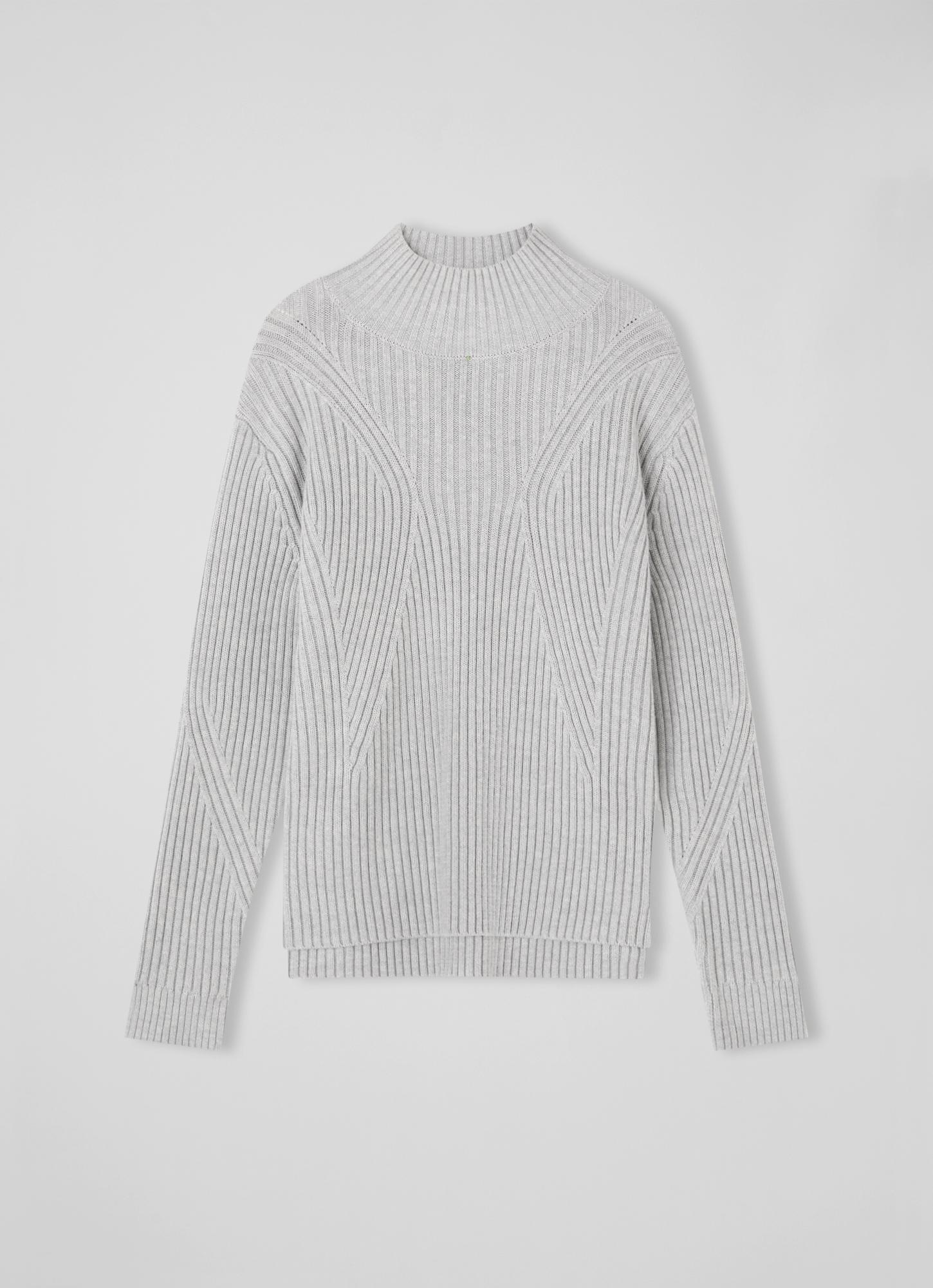 Melody Grey Wool-Cotton Ribbed Turtle Neck Jumper | The Archive