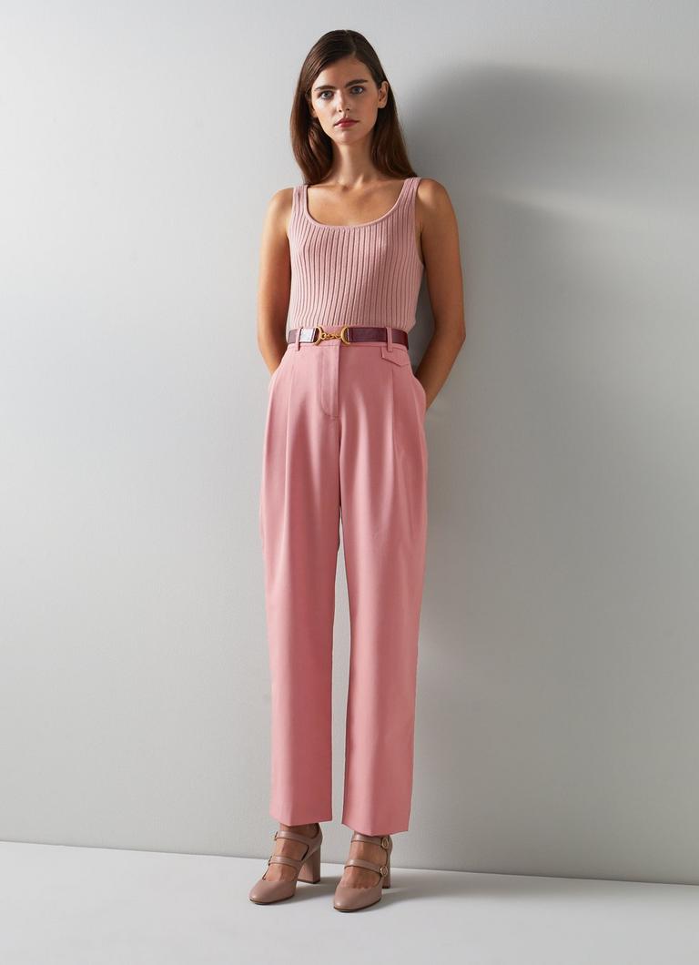 Bacall Pink Wool-Blend Pleat Front Slouchy Trousers