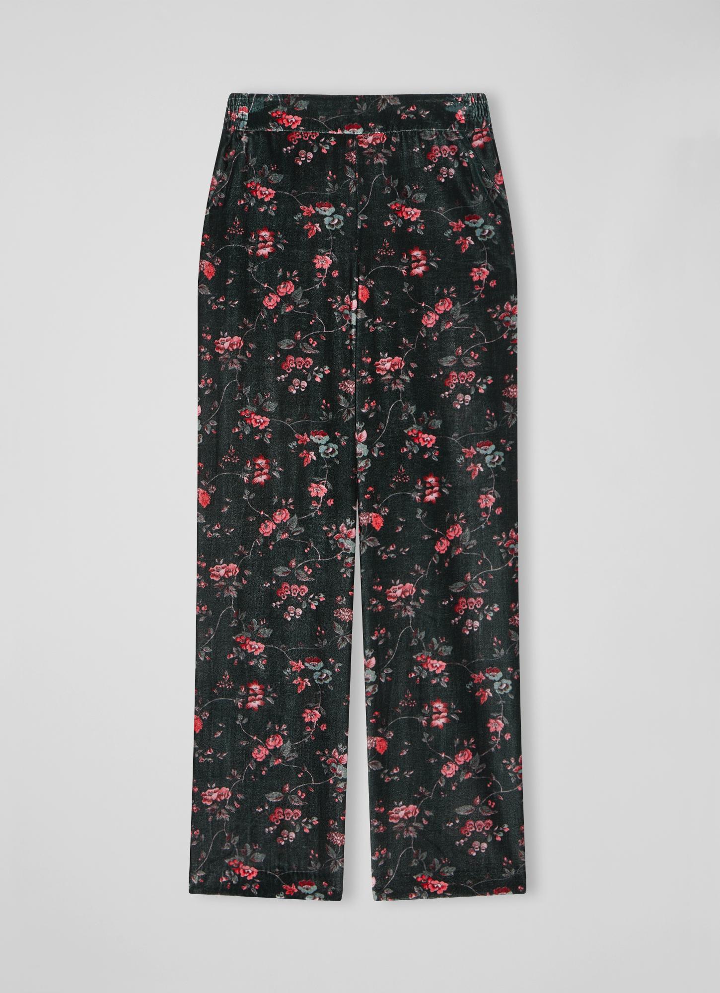 Boyd Dark Green Clematis Print Velvet Trousers | The Archive Sale