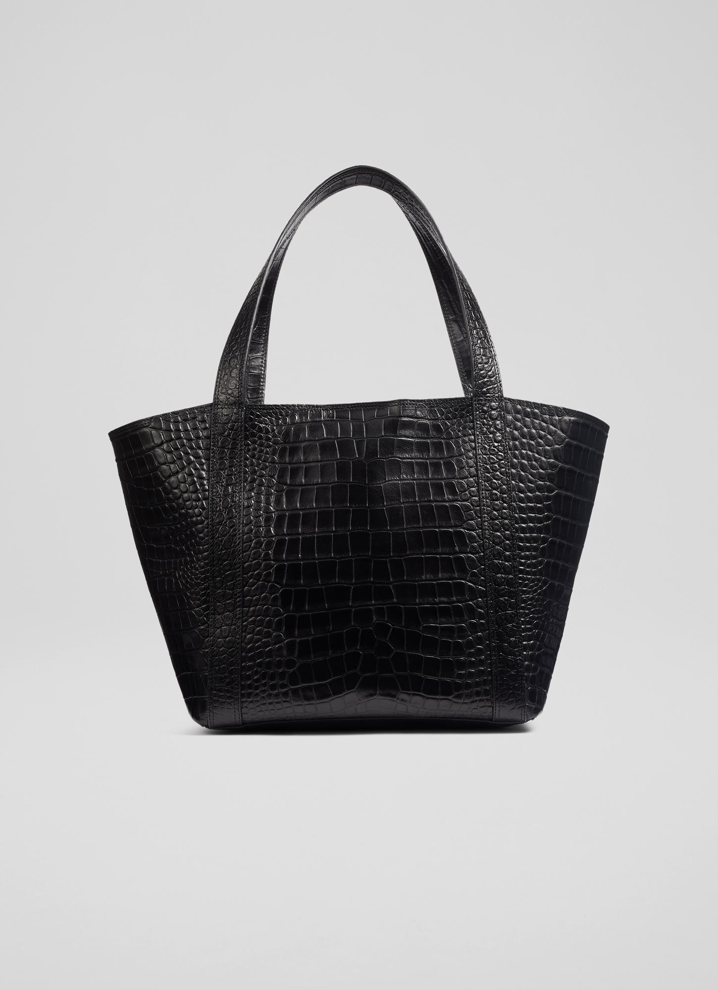 Adeline Black Croc-Effect Leather Large Tote Bag | The Archive