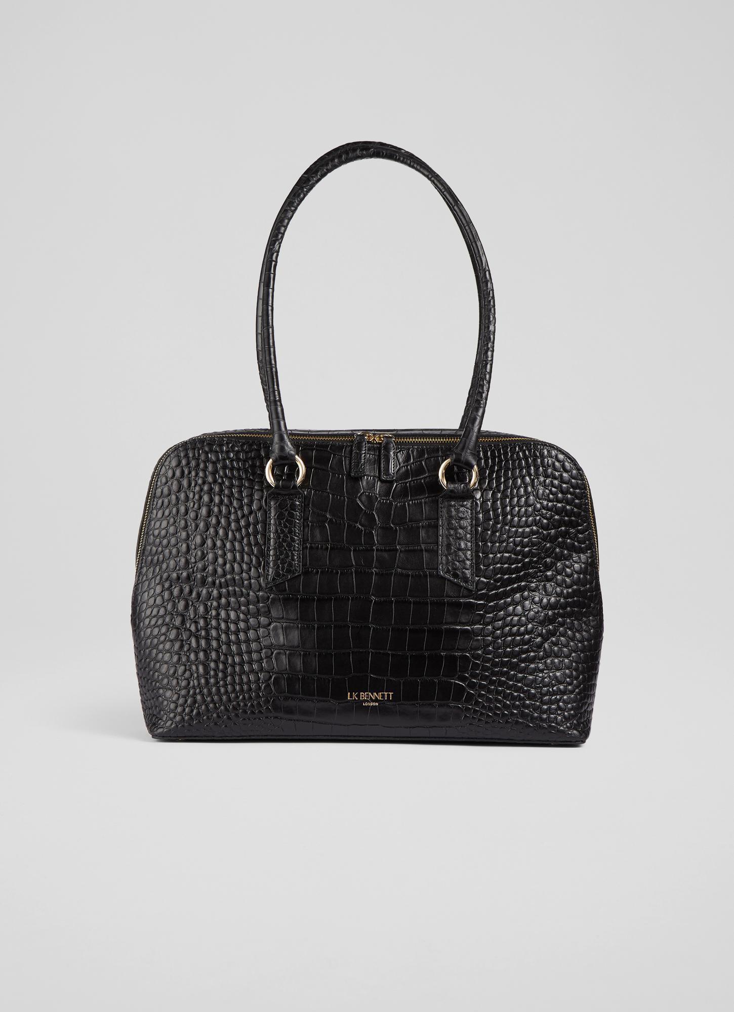 Jamie Black Croc-Effect Leather Tote Bag Tote Bags Handbags - Main Image