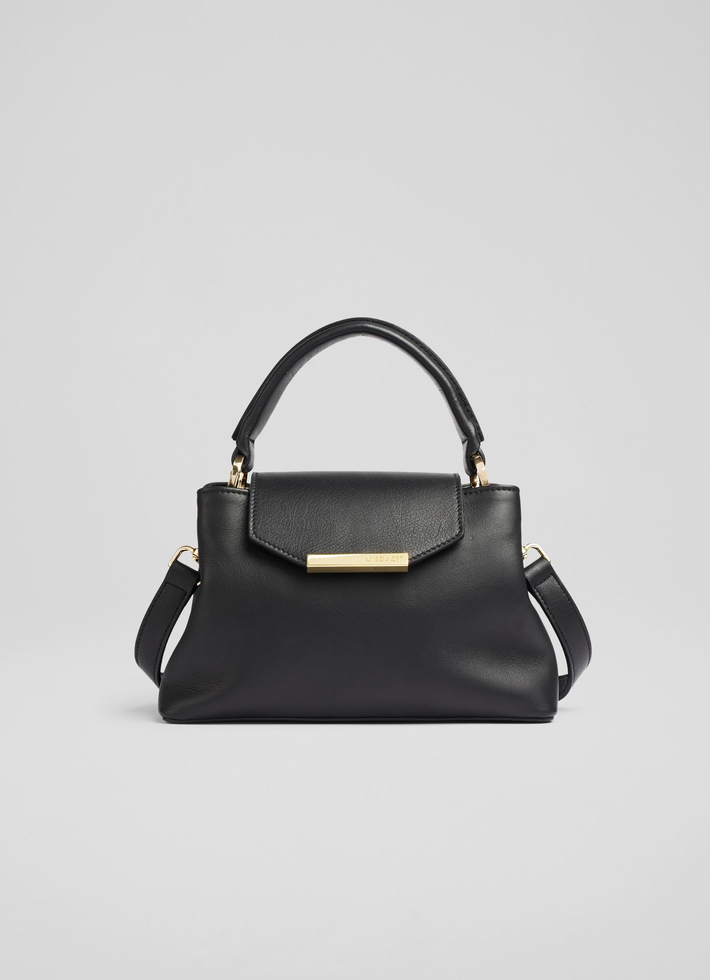 Mini Harbour Black Leather Trapeze Tote Bag blackfriday L.K