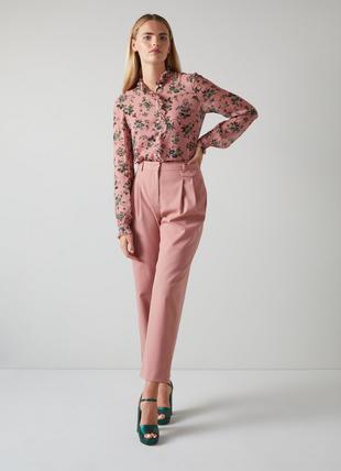 Celest Pink Clematis Print Frill Edge Blouse
