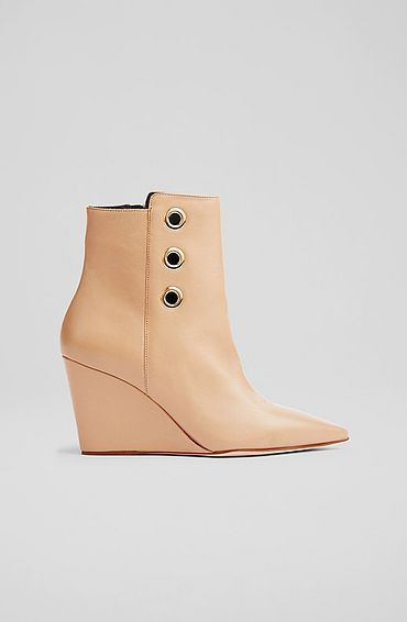 Brie Beige Leather Wedge Ankle Boots, Beige