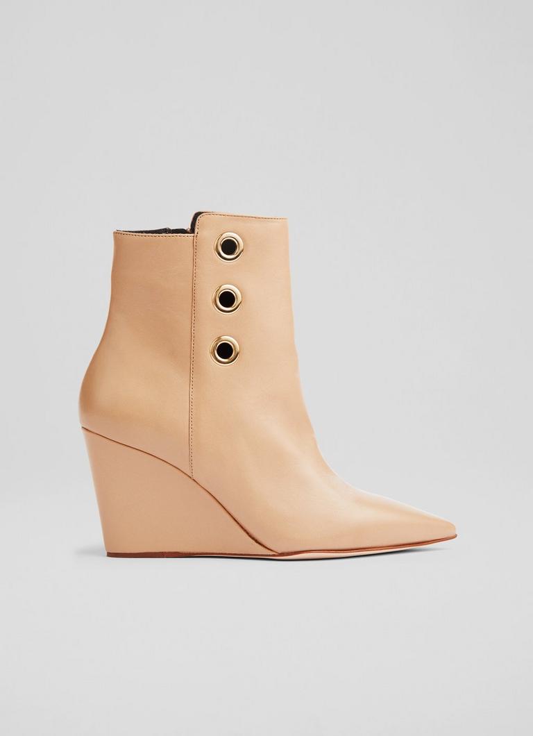 Brie Beige Leather Wedge Ankle Boots Coats and Boots L.K.Bennett London