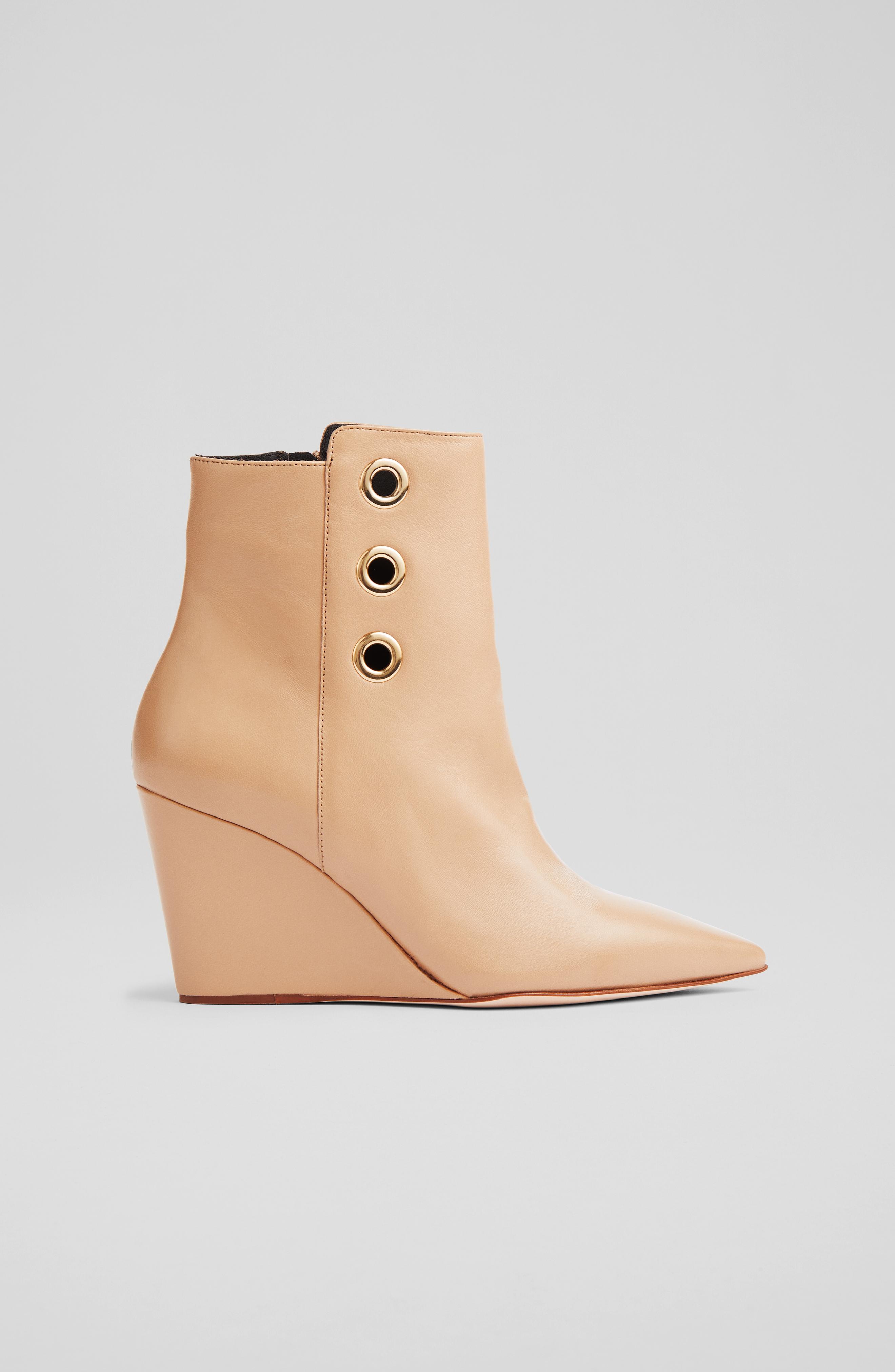 L.K.Bennett Brie Beige Leather Wedge Ankle Boots, Beige