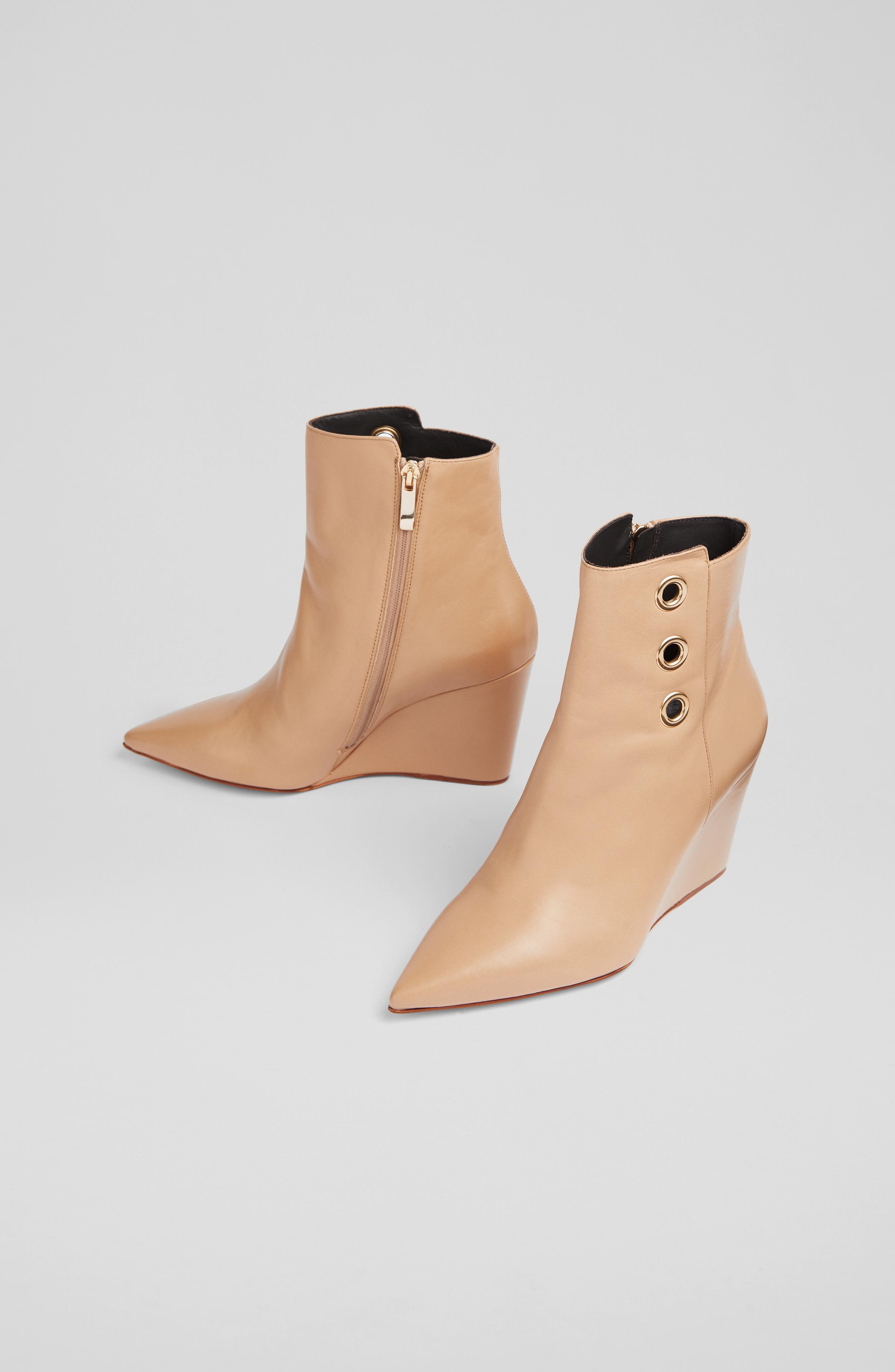 Brie Beige Leather Wedge Ankle Boots Coats and Boots