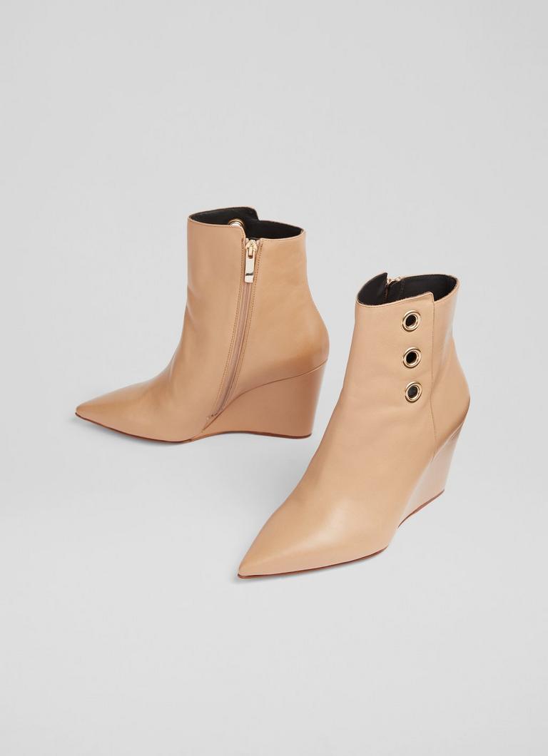 Brie Beige Leather Wedge Ankle Boots Coats and Boots