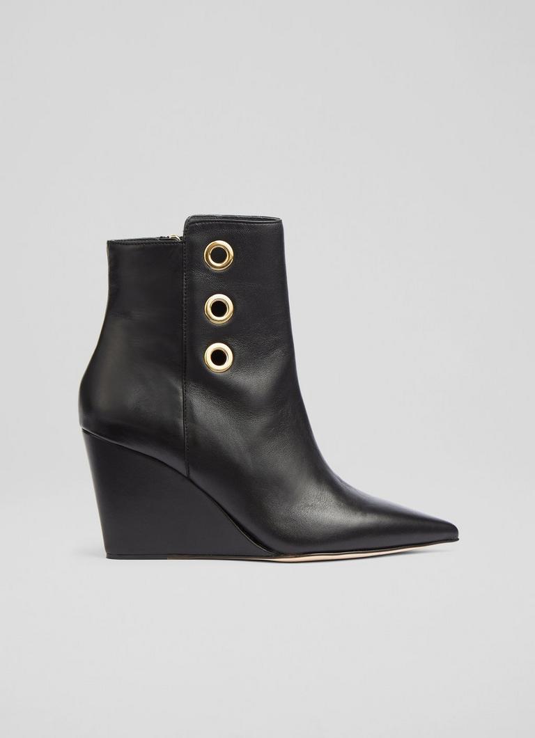 Brie Black Leather Wedge Ankle Boots Workwear Collections