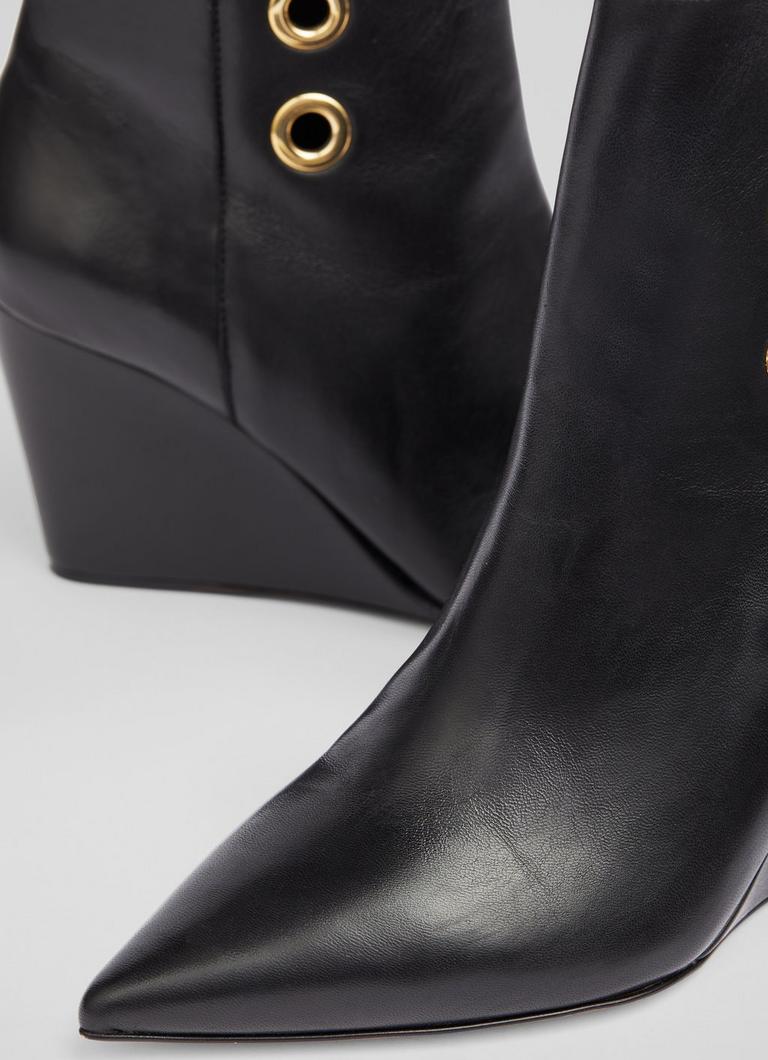 Black leather wedge booties hotsell