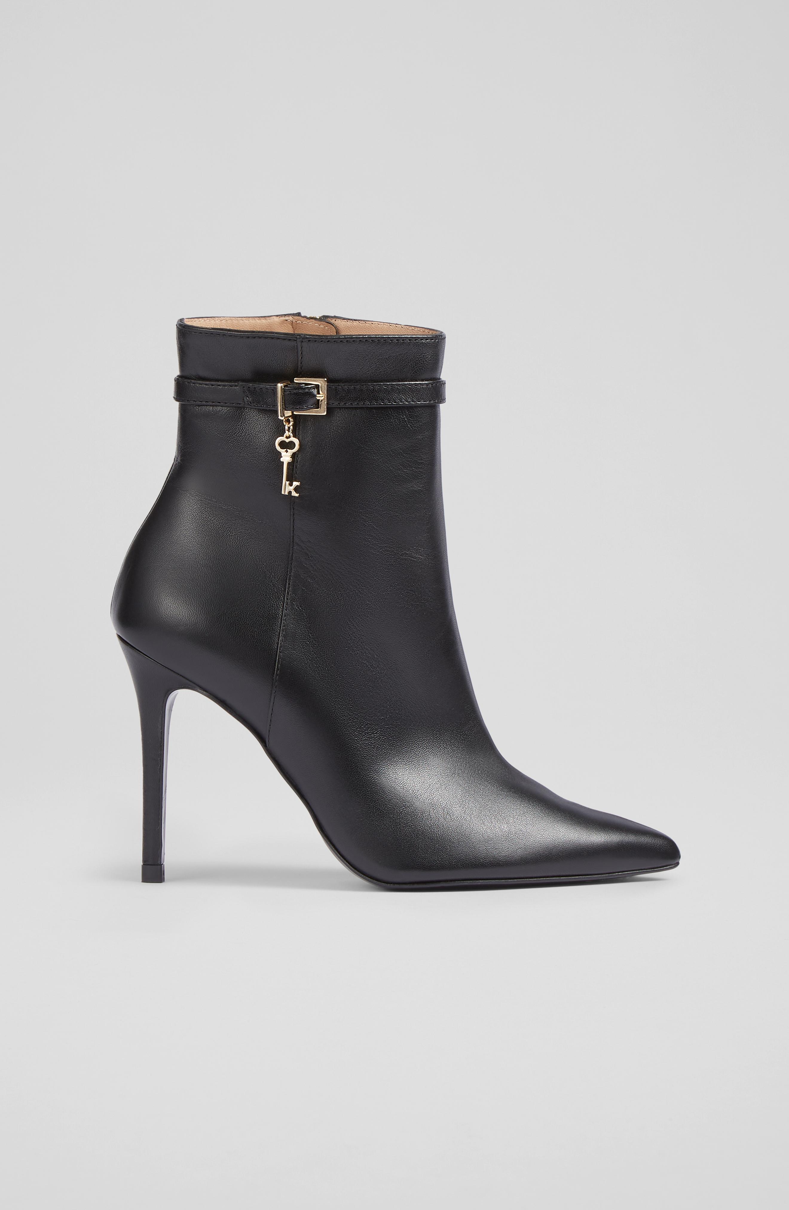 Clover Black Leather Ankle Boots, Black