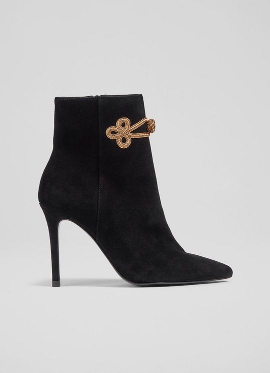 L.K.Bennett Delphine Black Suede and Gold Brocade Ankle Boots, Black