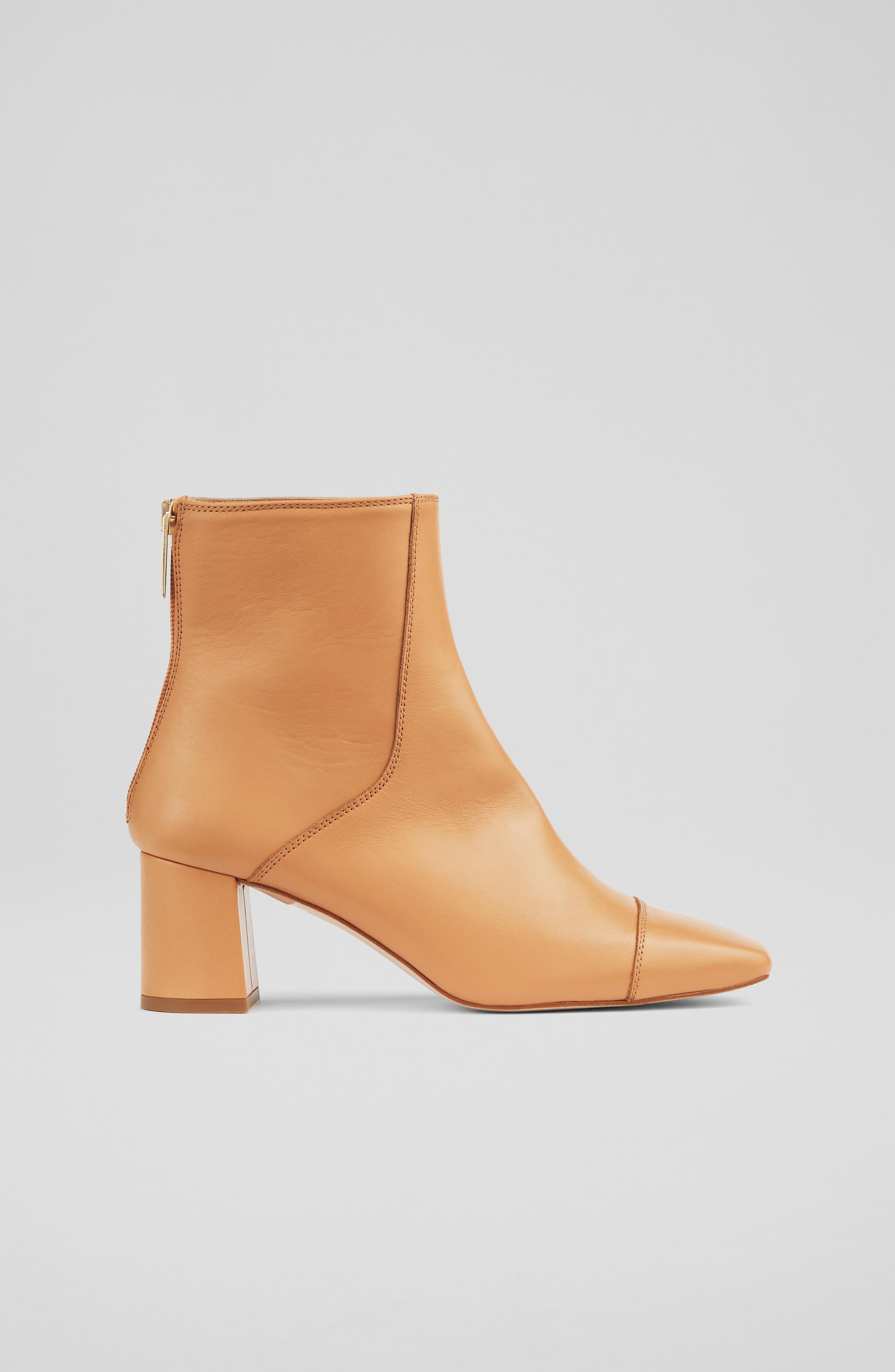 L.K.Bennett Maxine Tan Leather Stitch-Detail Ankle Boots, Light Tan