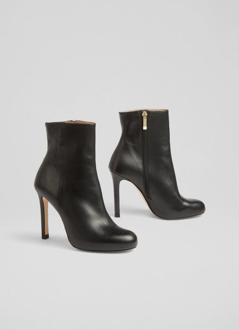 Black leather stiletto ankle boots best sale uk