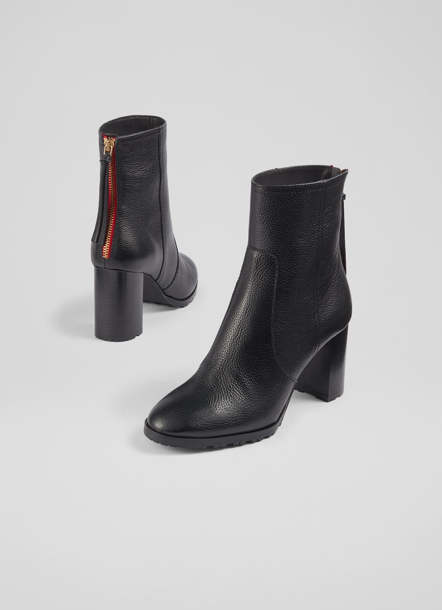 Nora Black Grainy Leather Ankle Boots Coats and Boots