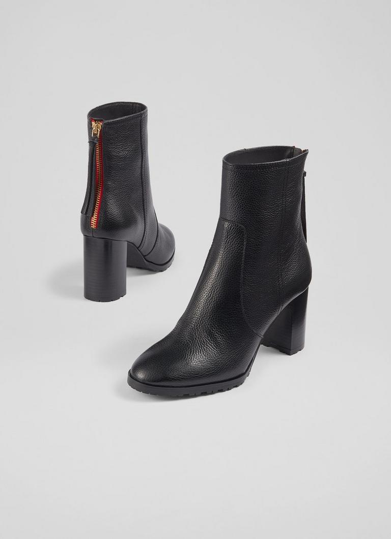 Nora Black Grainy Leather Ankle Boots Coats and Boots