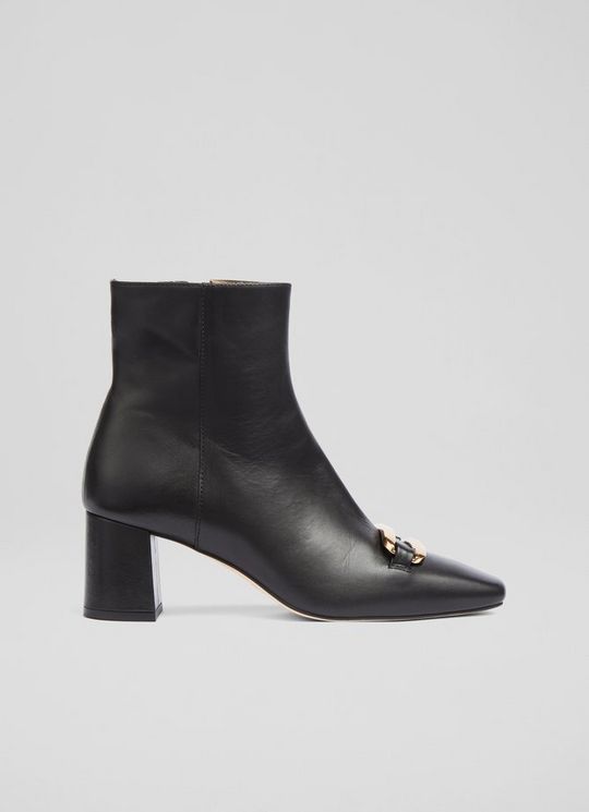 L.K.Bennett Novella Black Leather Gold Bar Ankle Boots, Black