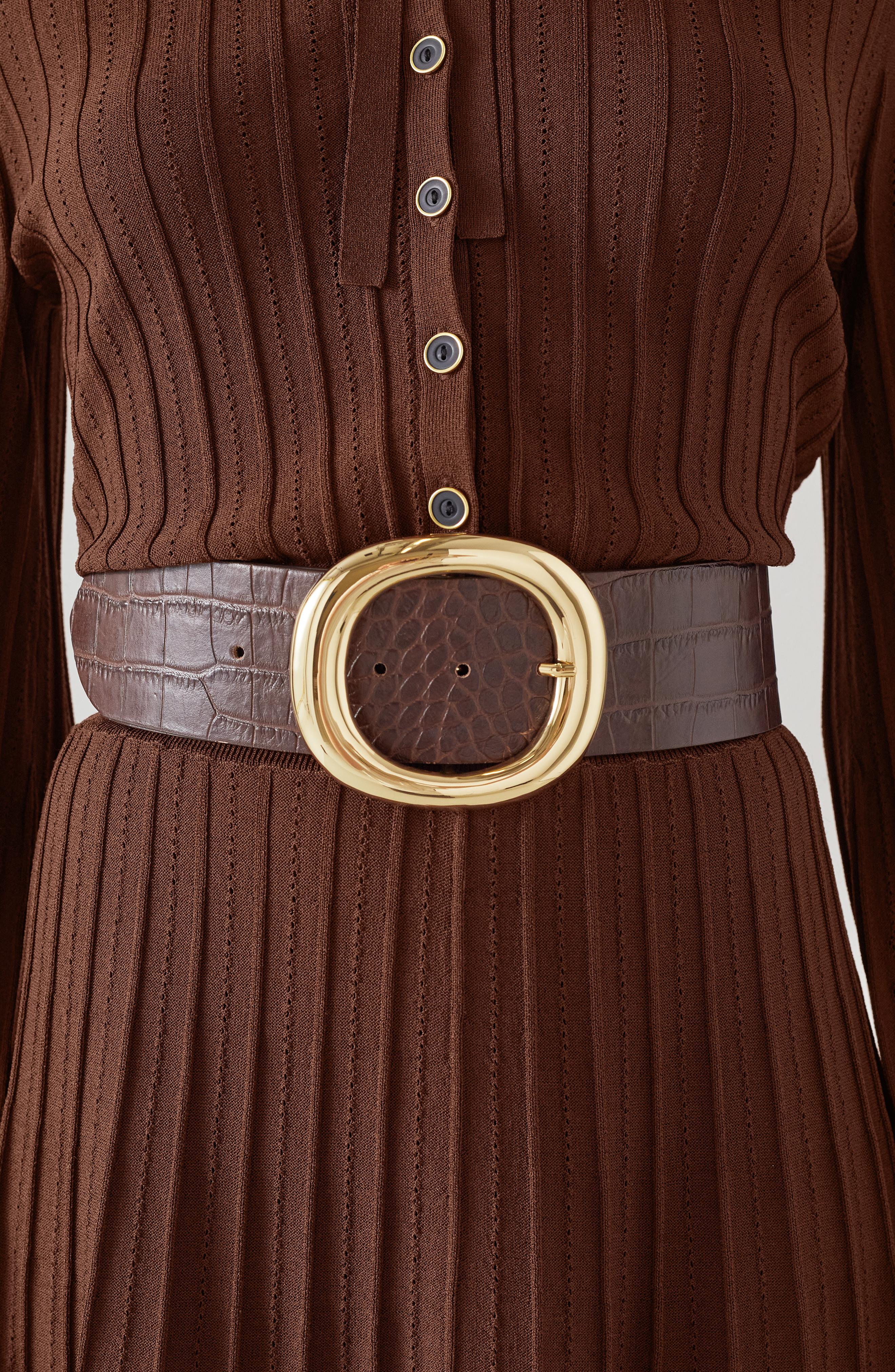 LK Bennett  NWT brown leather Belt with Dual Gold Rings XL Bromley Brown Croc-Effect Leather Belt | Accessories | Sale  main image 2