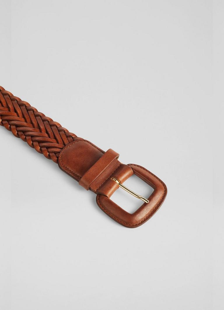 Fawn Brown Leather Woven Belt, Wedding Guest