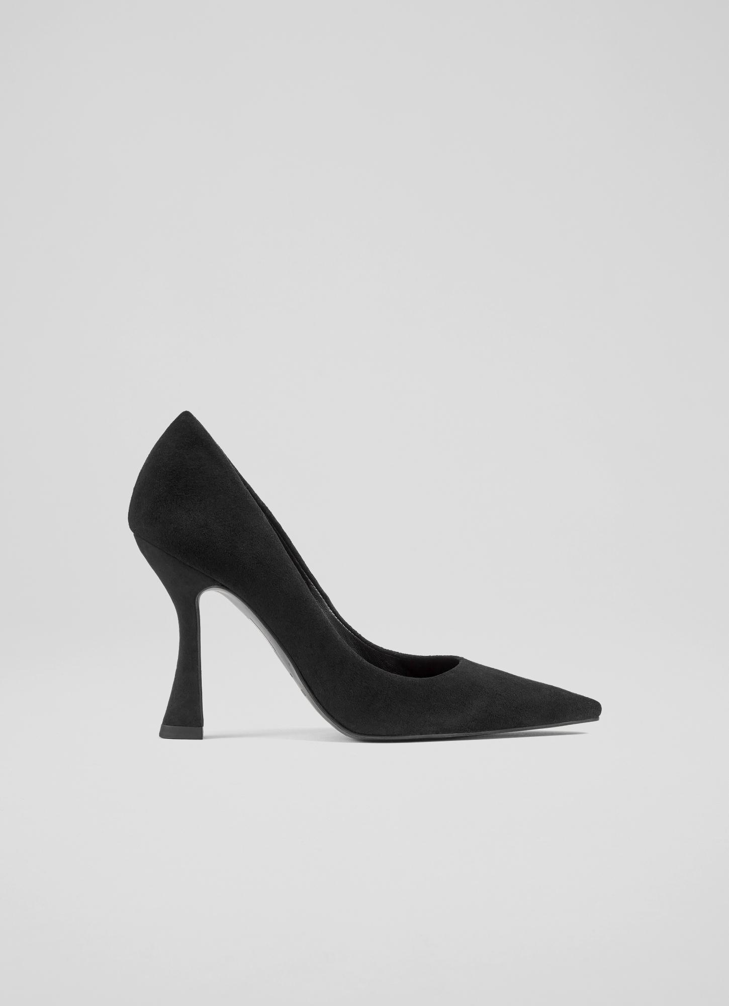 Dazzle Black Suede Flared Heel Courts blackfriday