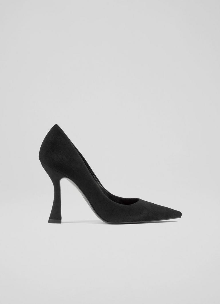 Dazzle Black Suede Flared Heel Courts