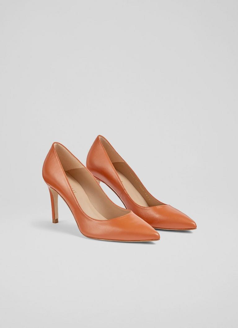 Floret Orange Leather Pointed Toe Courts