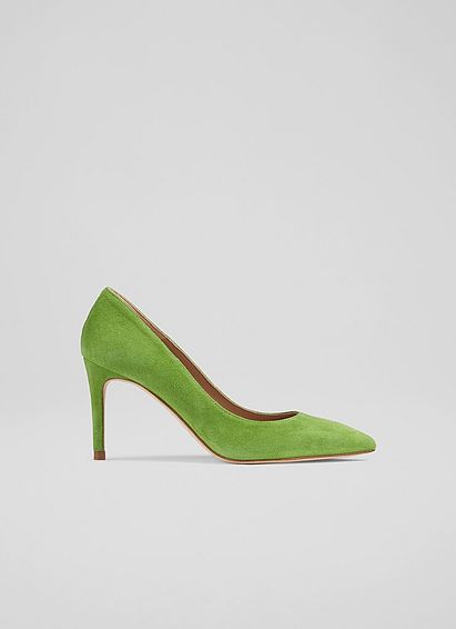 Floret Apple Green Suede Pointed Toe Courts, Green