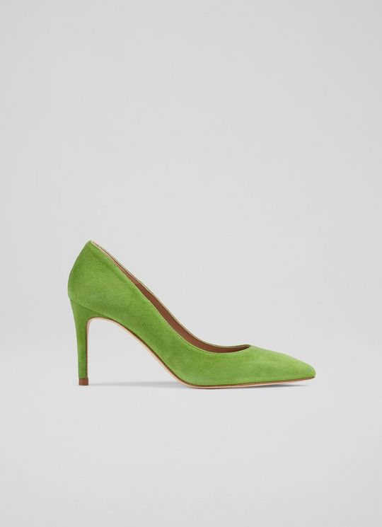 L.K.Bennett Floret Apple Green Suede Pointed Toe Courts, Green