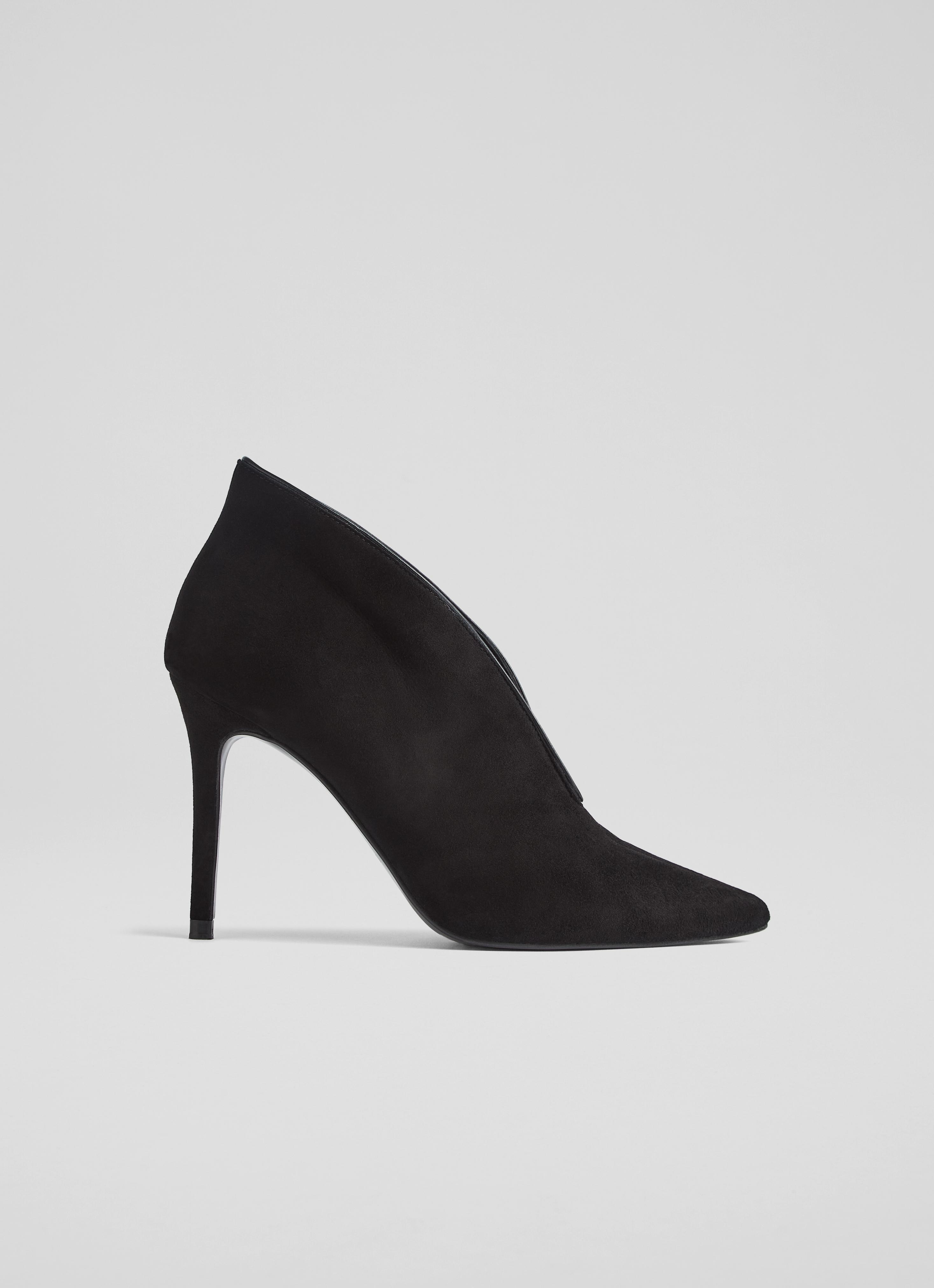Kyra Black Suede V-Front Shoe Boots, Black