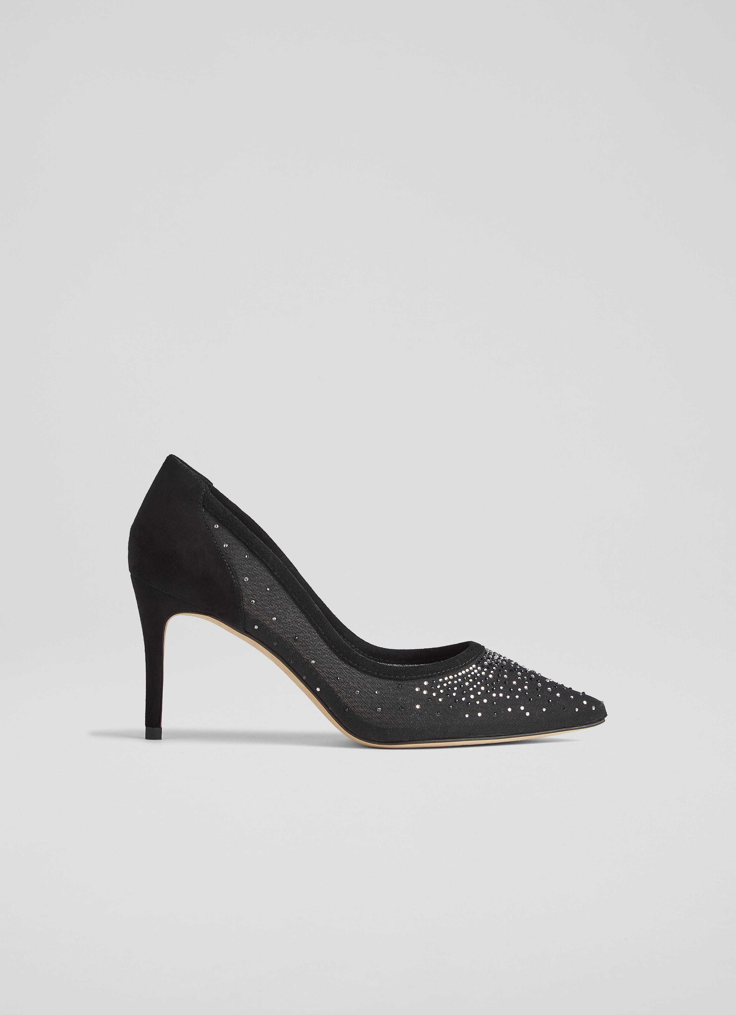 Liberty Black Suede And Crystal Mesh Courts, Black