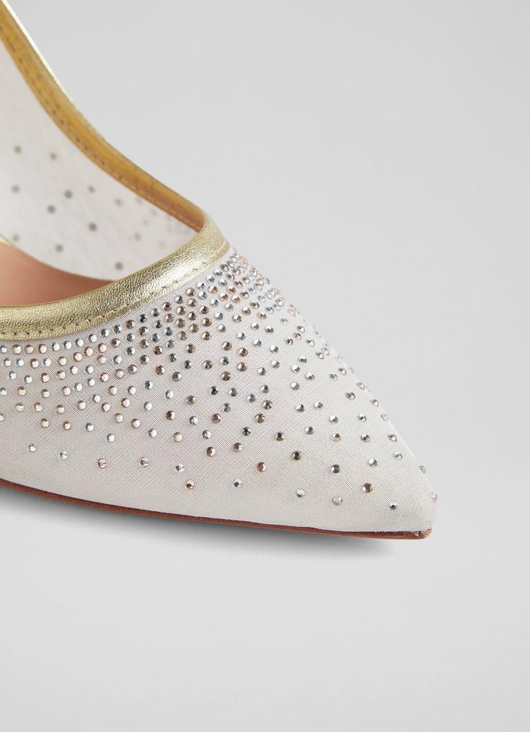 Liberty Gold Leather And Crystal Mesh Courts Occasion Shoes