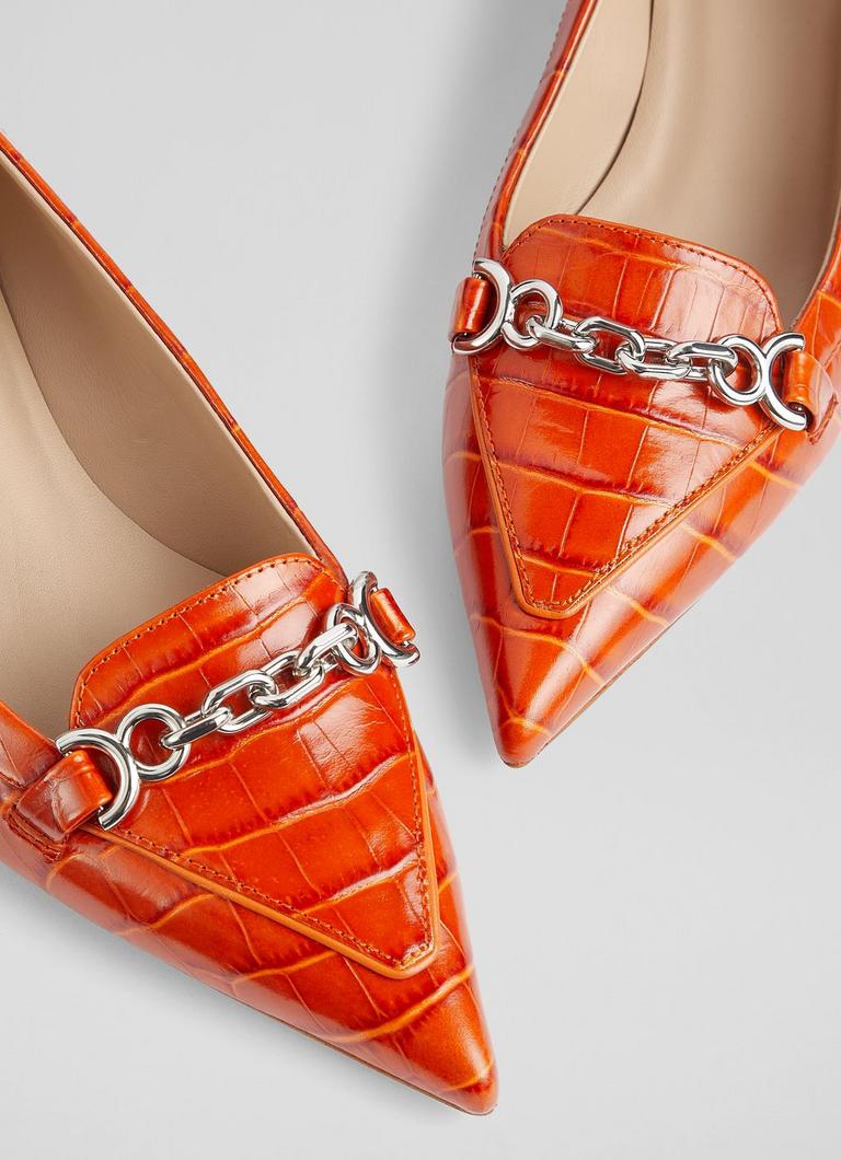 Renata Orange Croc Effect Leather Kitten Heel Courts blackfriday L.K.Bennett London