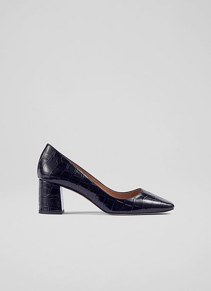 Sally Navy Croc-Effect Leather Courts, Navy