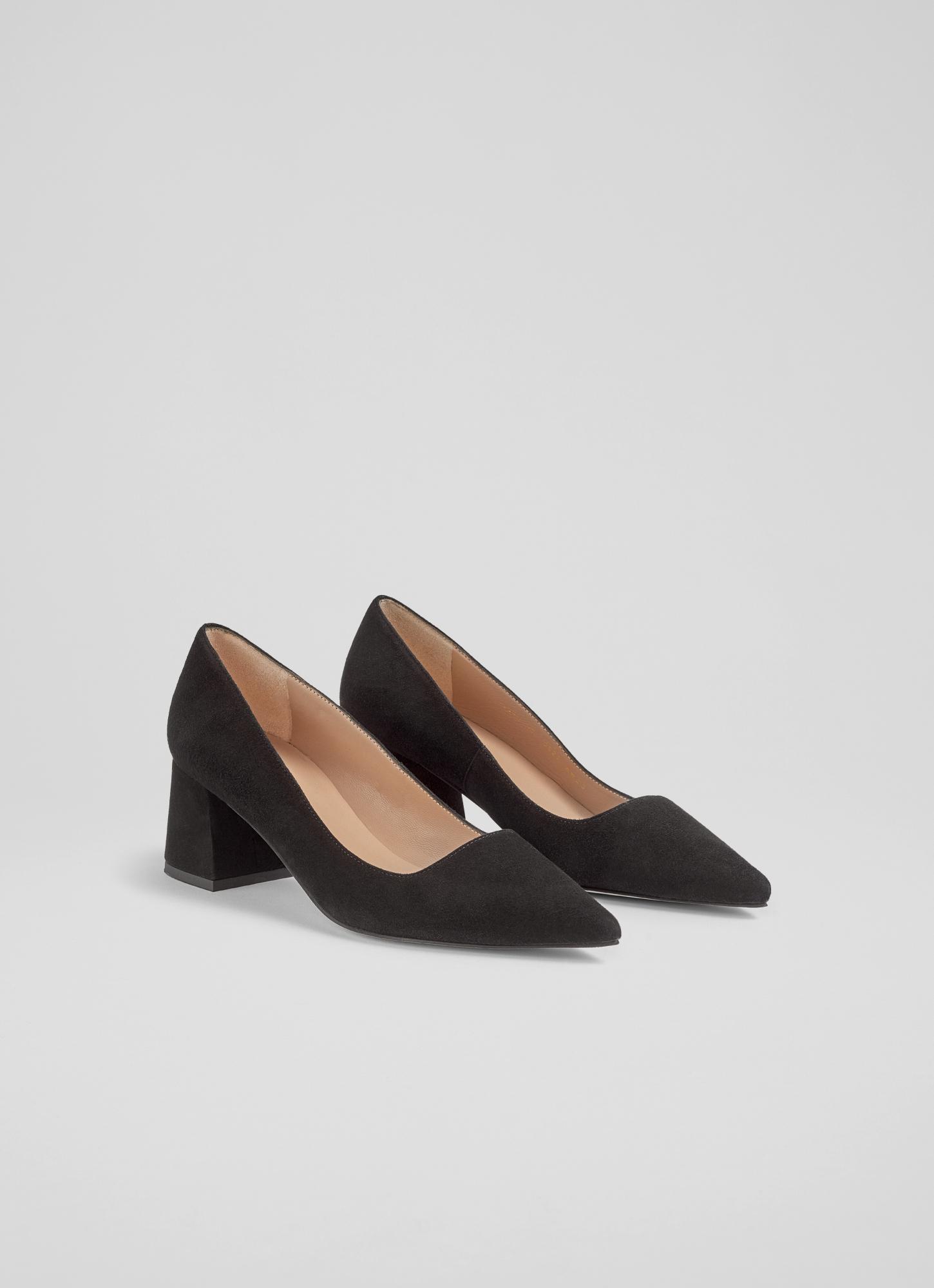 Sloane Black Suede Block Heel Courts