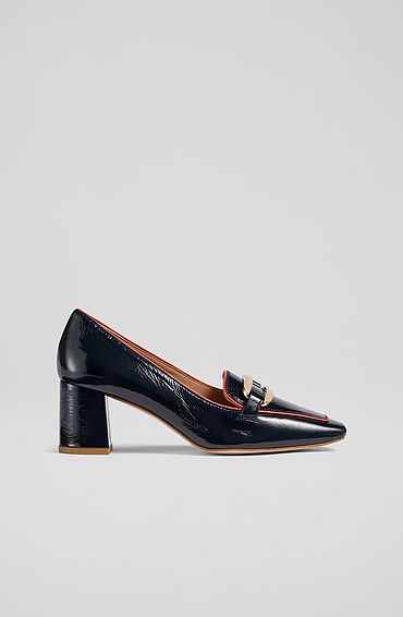 Susanna Navy Crinkle Patent Leather Courts, Navy