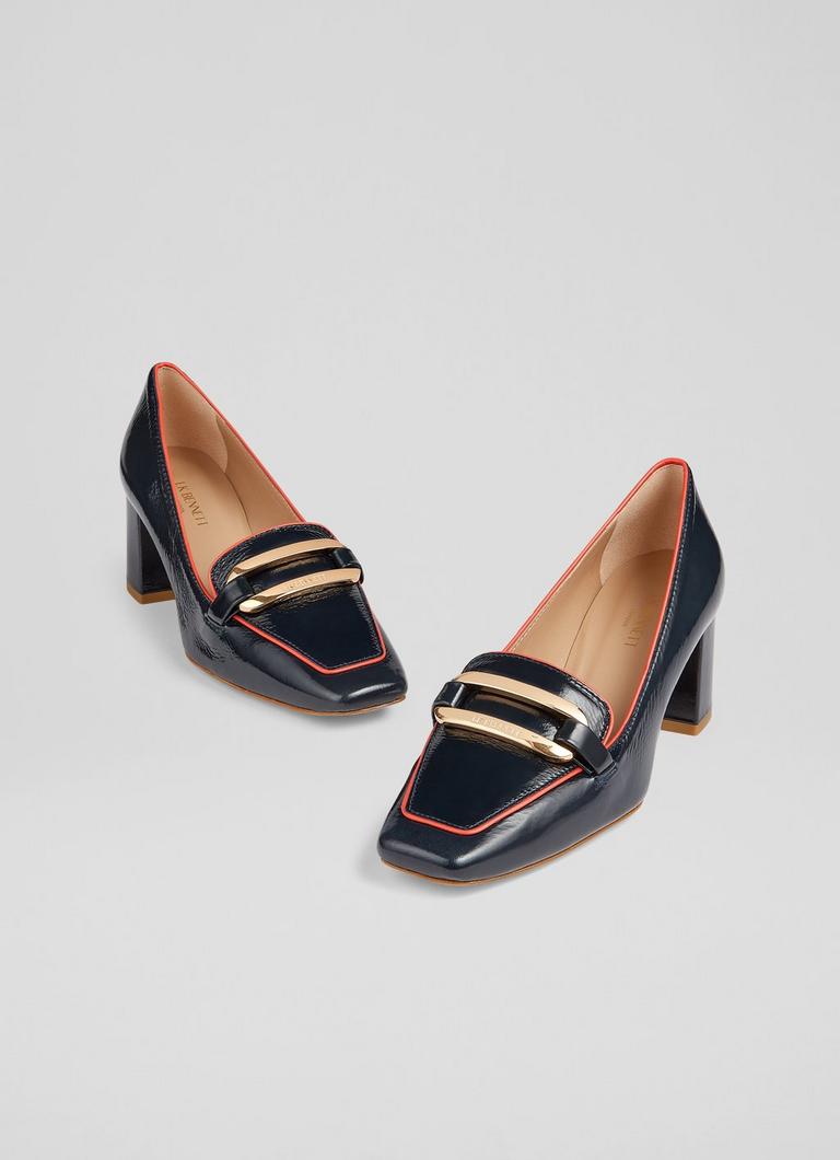 Susanna Navy Crinkle Patent Leather Courts Work Shoes Shoes Collections L.K.Bennett London