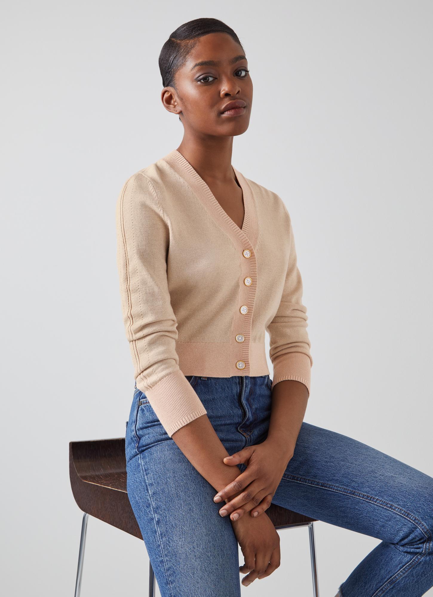 Coco Sand Metallic Cotton and Sustainably Sourced Merino Cardigan