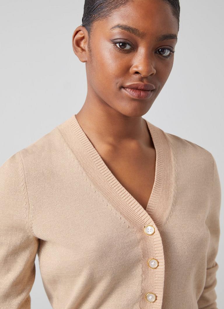 Coco Sand Metallic Cotton and Sustainably Sourced Merino Cardigan
