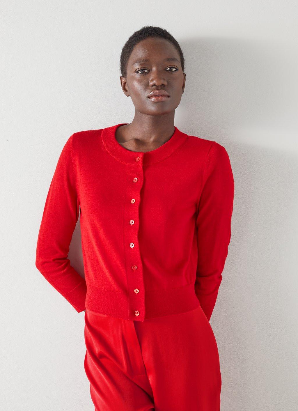 Connie Red Sustainably Sourced Merino Wool Cardigan | Clothing |  Collections | L.K.Bennett, London