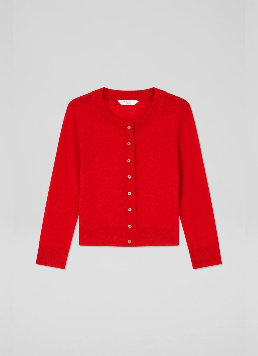 Connie Red Sustainably Sourced Merino Wool Cardigan | Clothing |  Collections | L.K.Bennett, London