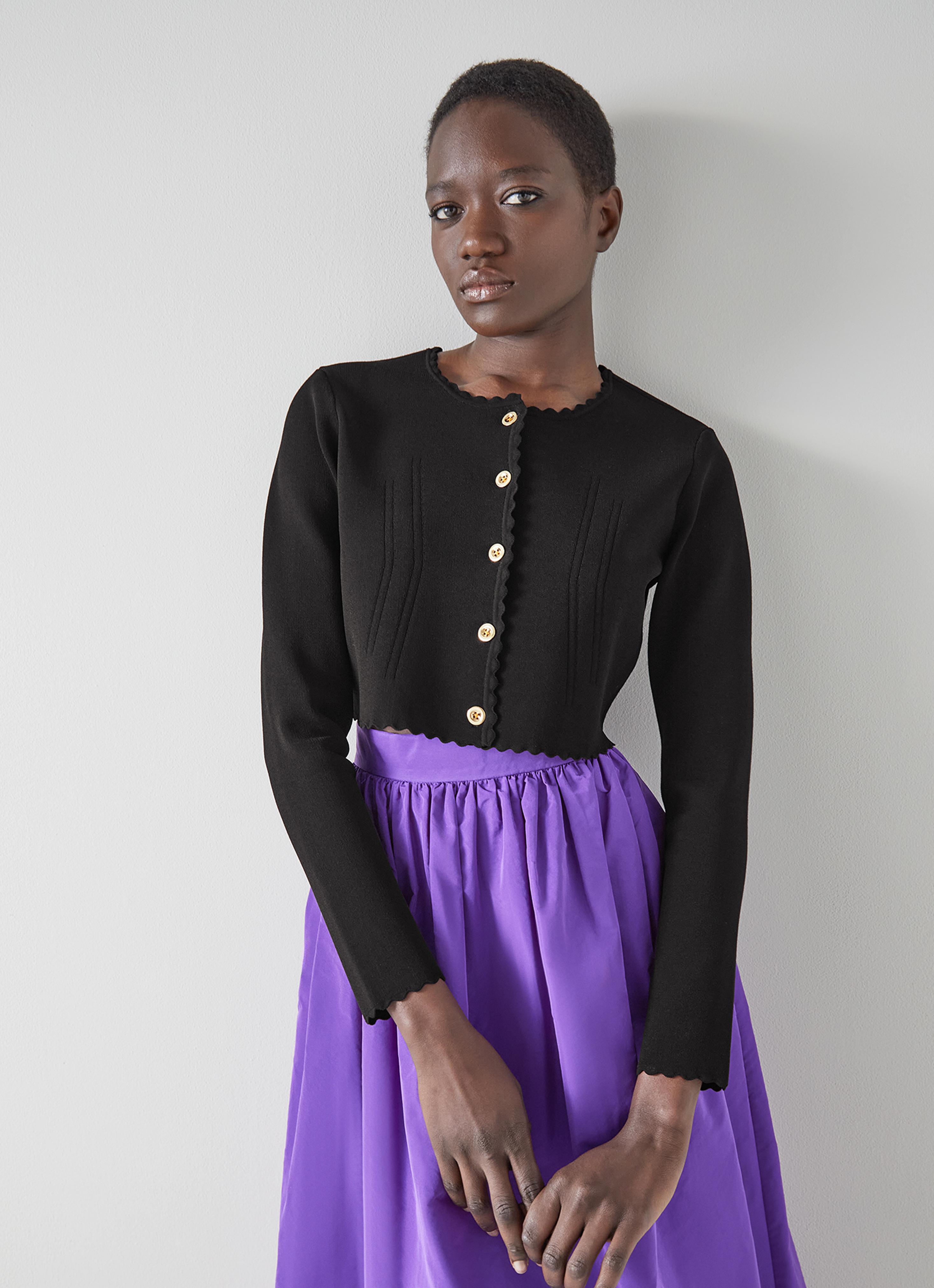 Hilary Scallop Edge Black Knitted Cardigan | LK Bennett