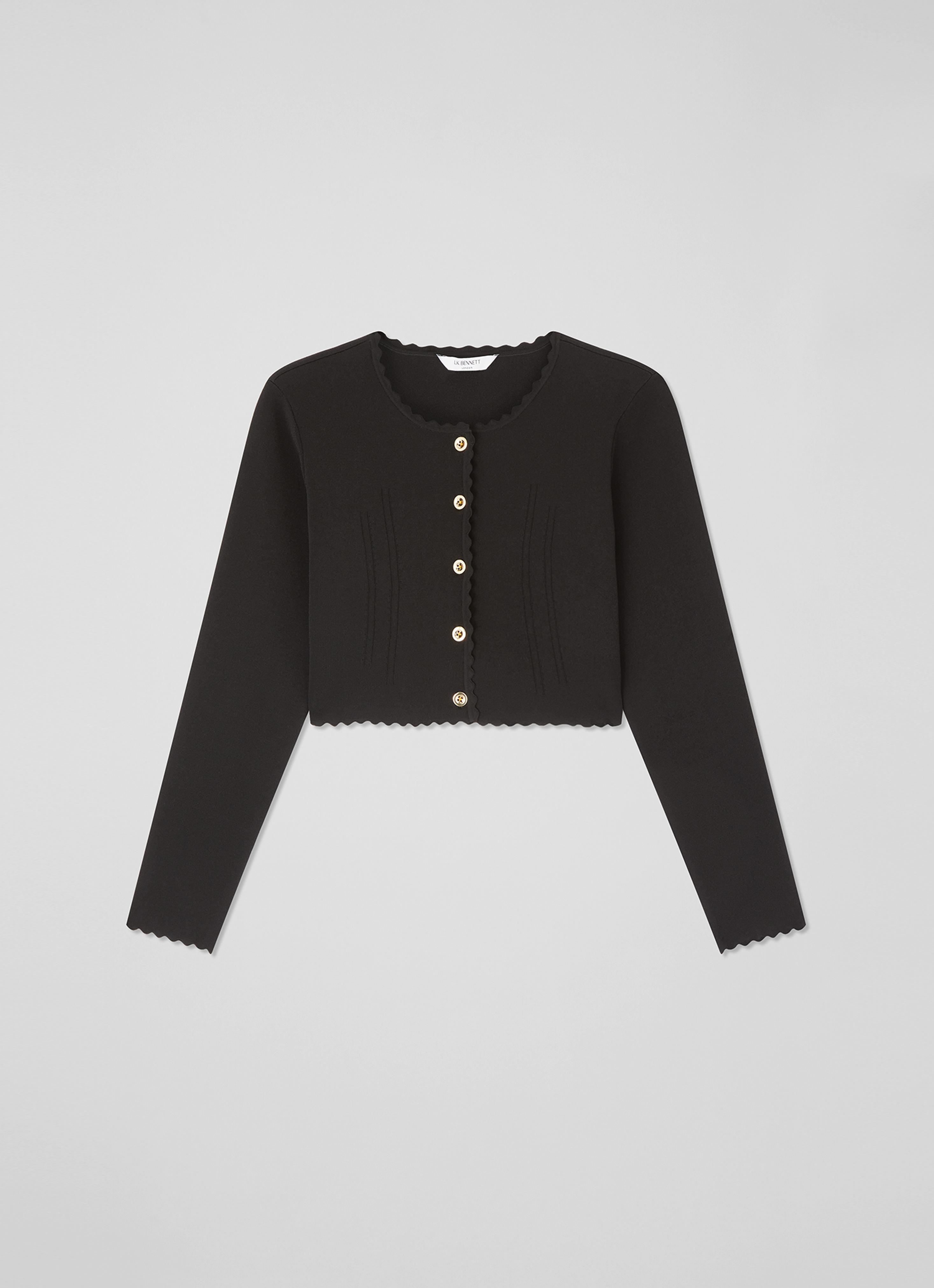 Hilary Scallop Edge Black Knitted Cardigan | LK Bennett