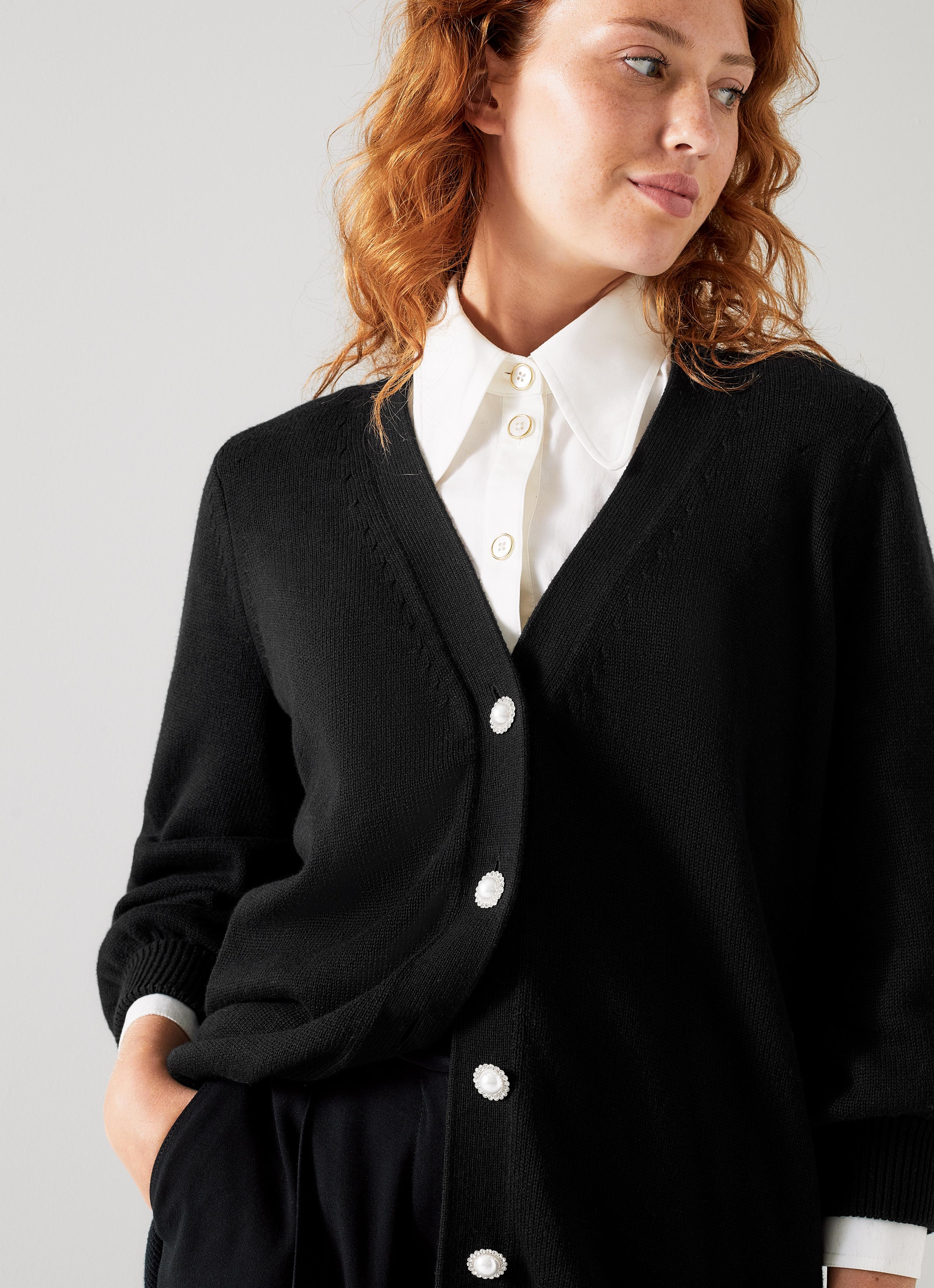 Rosy Black Cotton and Sustainably Sourced Merino Long Cardigan