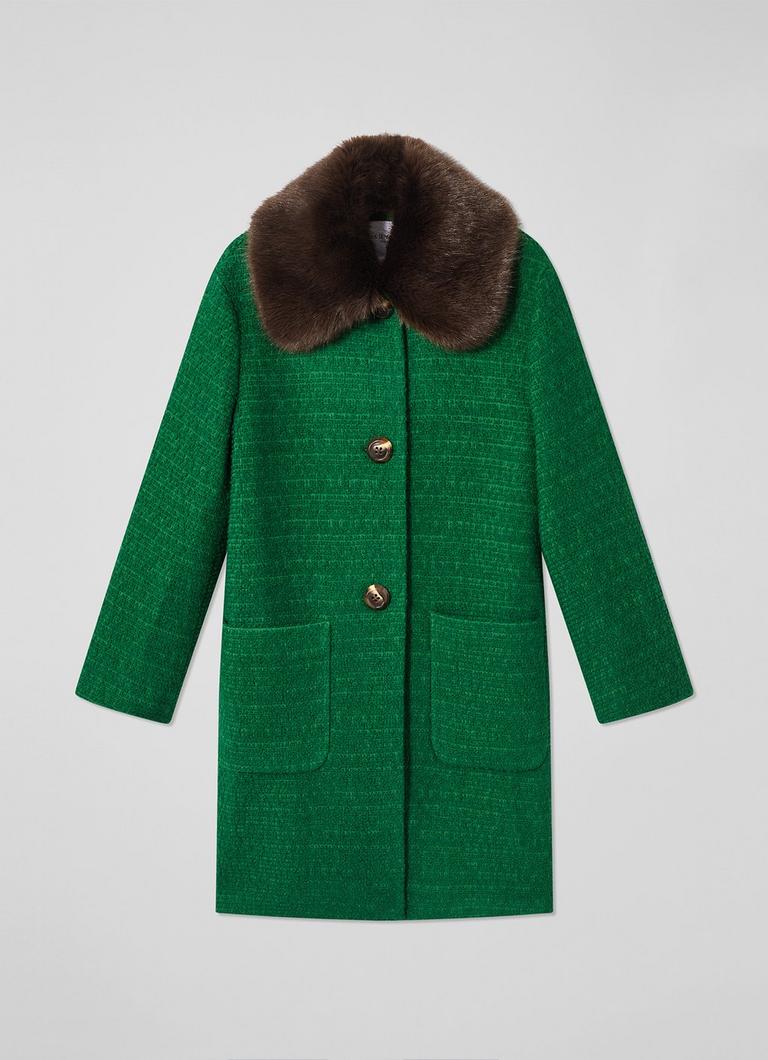 Aster Faux Fur Coat Green Boucl Coat LK Bennett