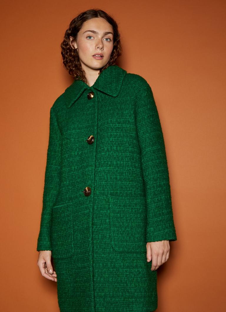 Aster Faux Fur Coat Green Boucle Coat LK Bennett