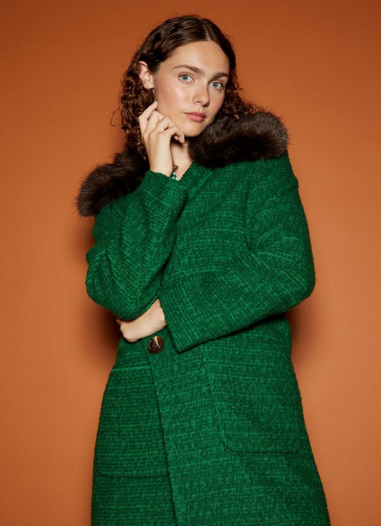 Aster Faux Fur Coat Green Boucl Coat LK Bennett
