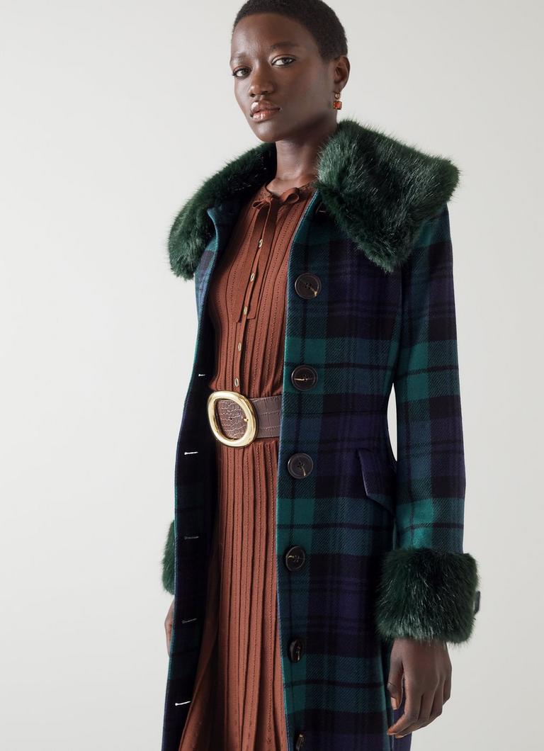 Bryony Blue And Green Tartan British Wool Coat Coats and Boots L.K.Bennett London